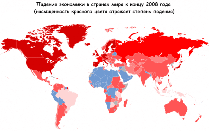 Кризис 2008 степень падения по странам